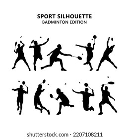 Men silhouettes play Badminton vector illustration