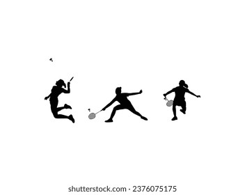 Men silhouettes play Badminton vector. Vector Set Of Badminton Players Silhouettes. Women silhouettes play Badminton vector.