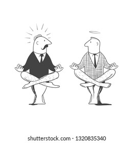 Men sit on the toilet.