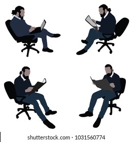 men sitting in chair and read , vector