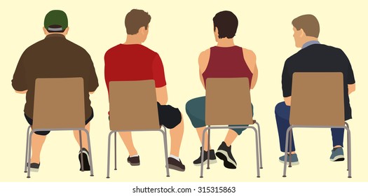 Men Sitting in Chairs Viewed from Behind