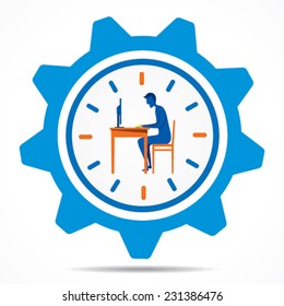 men sitting at computer in gear clock design or work on time  vector