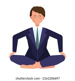 Männer sitzen in Lotusposien, machen Zen Gesten flache Vektorgrafik. Yoga, Stresslinderung, Erholungskonzept