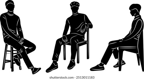 men sitting on chairs silhouette vector on white background