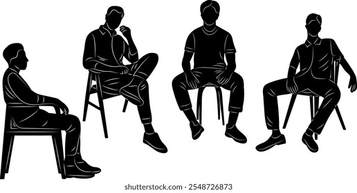 men sitting silhouette on white background, vector