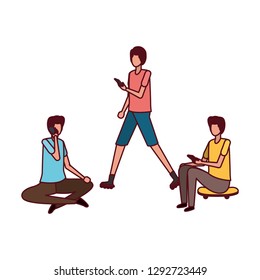 men sitting with smartphone avatar character
