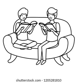 men sitting in sofa with book avatar character