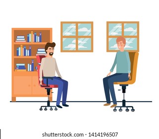 men sitting in the work office with white background