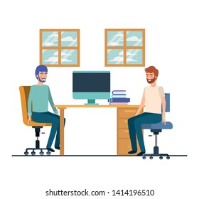 men sitting in the work office with white background