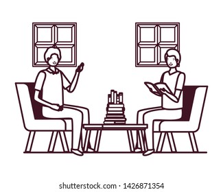 men sitting in the work office with white background