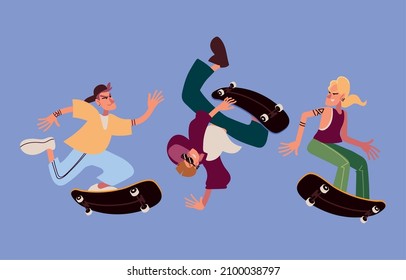 men with skateboard icons set