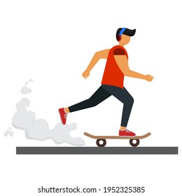 men skateboarding on the streets, flat illustration vector graphic