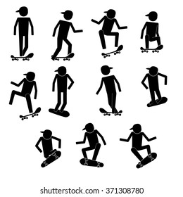 Men skaters skate with various gestures and moves info graphic icon vector sign symbol pictogram
