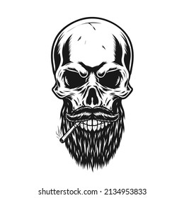 Men Skull With Her beard and cigarette