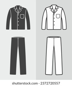Men sleepwear. Jacket and pants. Clothes line icon on a background. Linear symbol. Outline sign. Editable stroke. Vector illustration.
