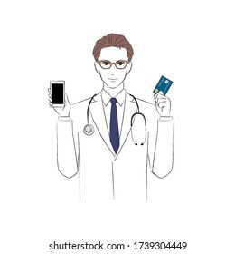 
Men with smartphone and cash card