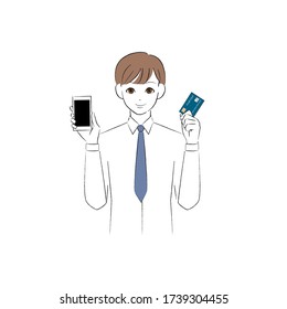
Men with smartphone and cash card
