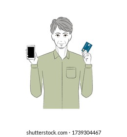 
Men with smartphone and cash card