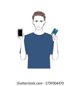 
Men with smartphone and cash card
