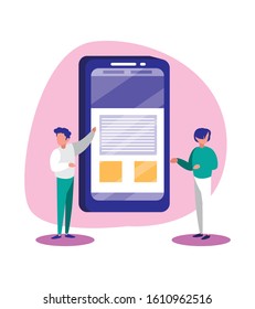 Men with smartphone design, Digital technology communication social media internet web and device theme Vector illustration