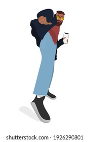 Men with smartphone, flat vector illustration. Cartoon character posing. Taking selfie. 