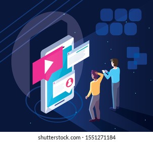 men with smartphone screen and mobile applications vector illustration design
