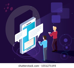 men with smartphone screen and mobile applications vector illustration design