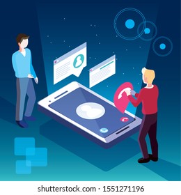 men with smartphone screen and mobile applications vector illustration design