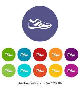 Men sneakers set icons in different colors isolated on white background