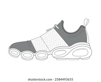 Men sneakers vector design technical flat drawing by adobe illustrator.