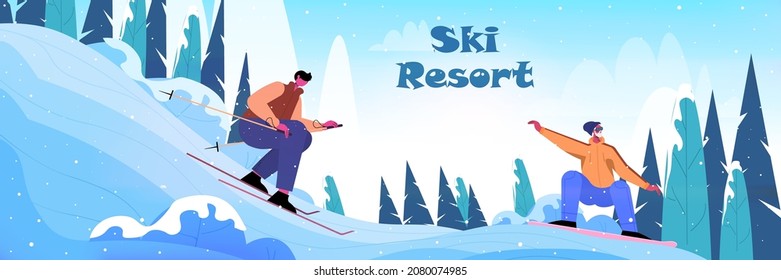 men snowboarding and skiing people doing activities christmas new year holidays ski pass winter vacation