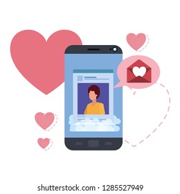 men social network profile with hearts