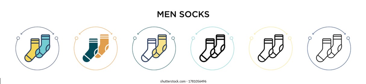 Men socks icon in filled, thin line, outline and stroke style. Vector illustration of two colored and black men socks vector icons designs can be used for mobile, ui, web