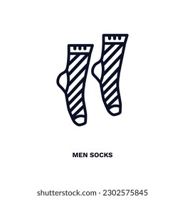 icono de los calcetines masculinos. La línea delgada de los hombres calza el icono de la ropa y la colección de ropa. Vector de contorno aislado en fondo blanco. El símbolo de medias masculinas editables puede ser usado web y móvil