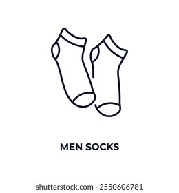ícone de contorno de meias masculino. Vetor linear do conceito de roupas. Linha fina homens meias ícone isolado no fundo branco