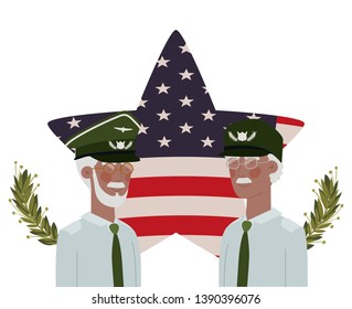 men soldiers of war with flag of united states background