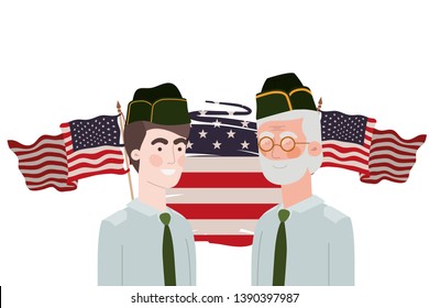 men soldiers of war with flag of united states background