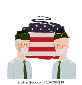 men soldiers of war with flag of united states background
