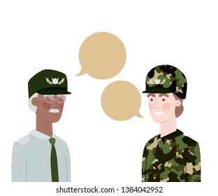 men soldiers of war with speech bubble