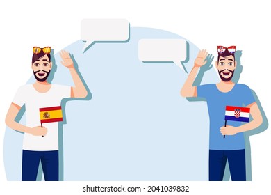 Men with Spanish and Croatian flags. The concept of international communication, education, sports, travel, business. Dialogue between Spain and Croatia. Vector illustration.