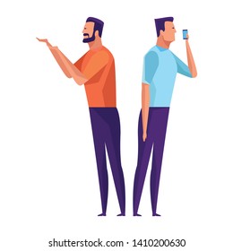 men speaking through cellphone icon cartoon vector illustration graphic design