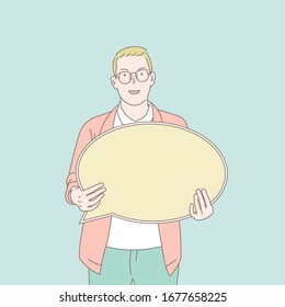 Men with speech bubble, advertising, communication concept. Premium Vector