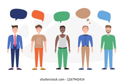 Men with speech bubbles. Different people