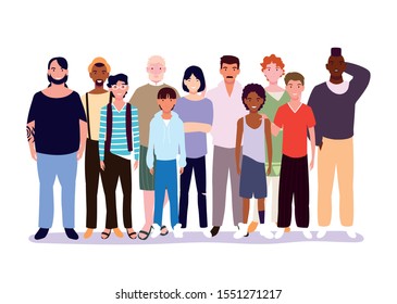 men standing with different poses on white background vector illustration design