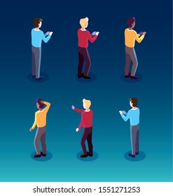 men standing with different poses vector illustration design