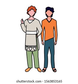 men standing faceless with different poses on white background vector illustration design