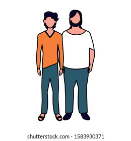 men standing faceless with different poses on white background vector illustration design