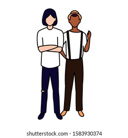 men standing faceless with different poses on white background vector illustration design