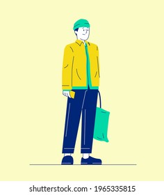 Men Standing with a Tote Bag Fashion Vector Illustration Characters