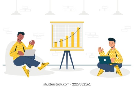men with statistics marketing characters